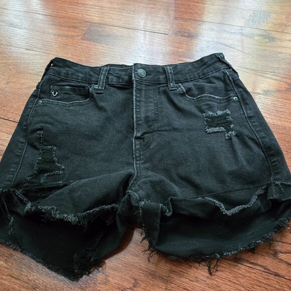True Religion Pants - True Religion Jenny Curvy Mid Rise Super Skinny Cutoff Jean Shorts Black 27